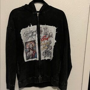 Black Graphic Zip-Up Hoodie